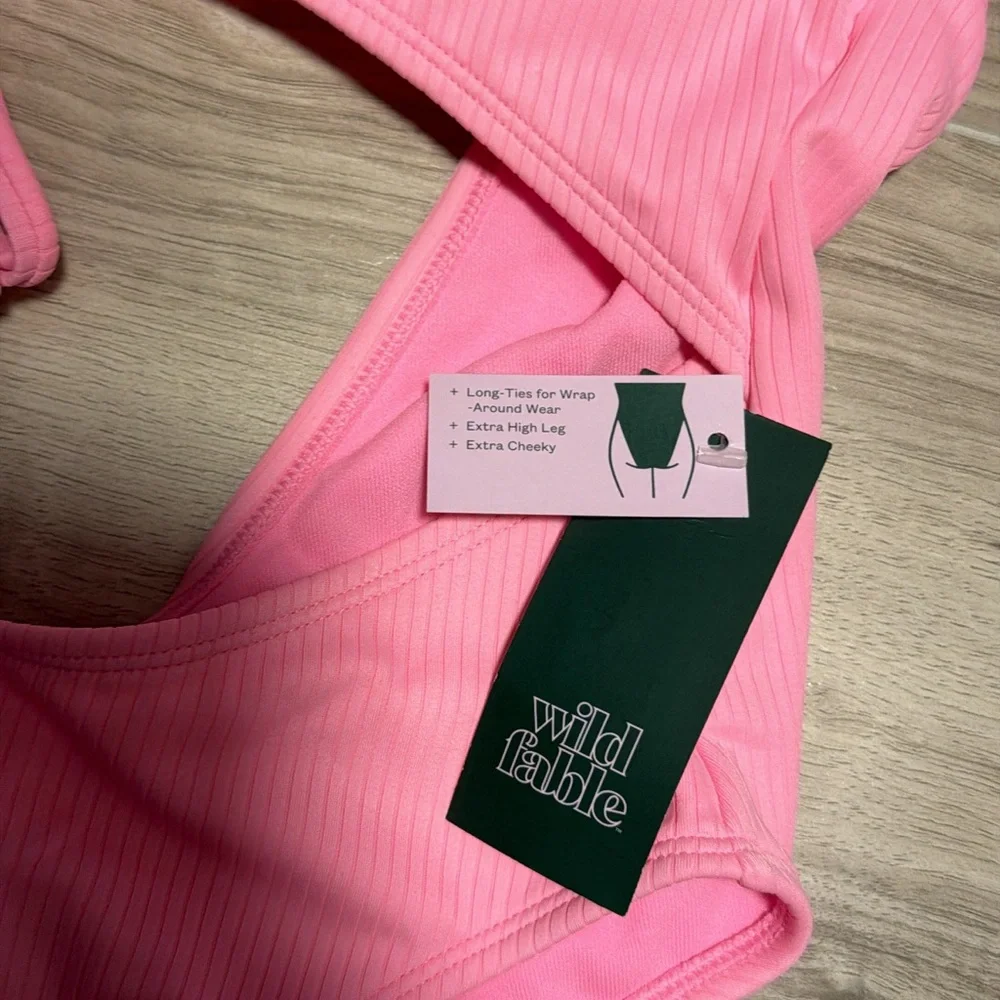 wild fable Pink Ribbed One-Piece Swimsuit with Front Cutout size M - Picture 2 of 4